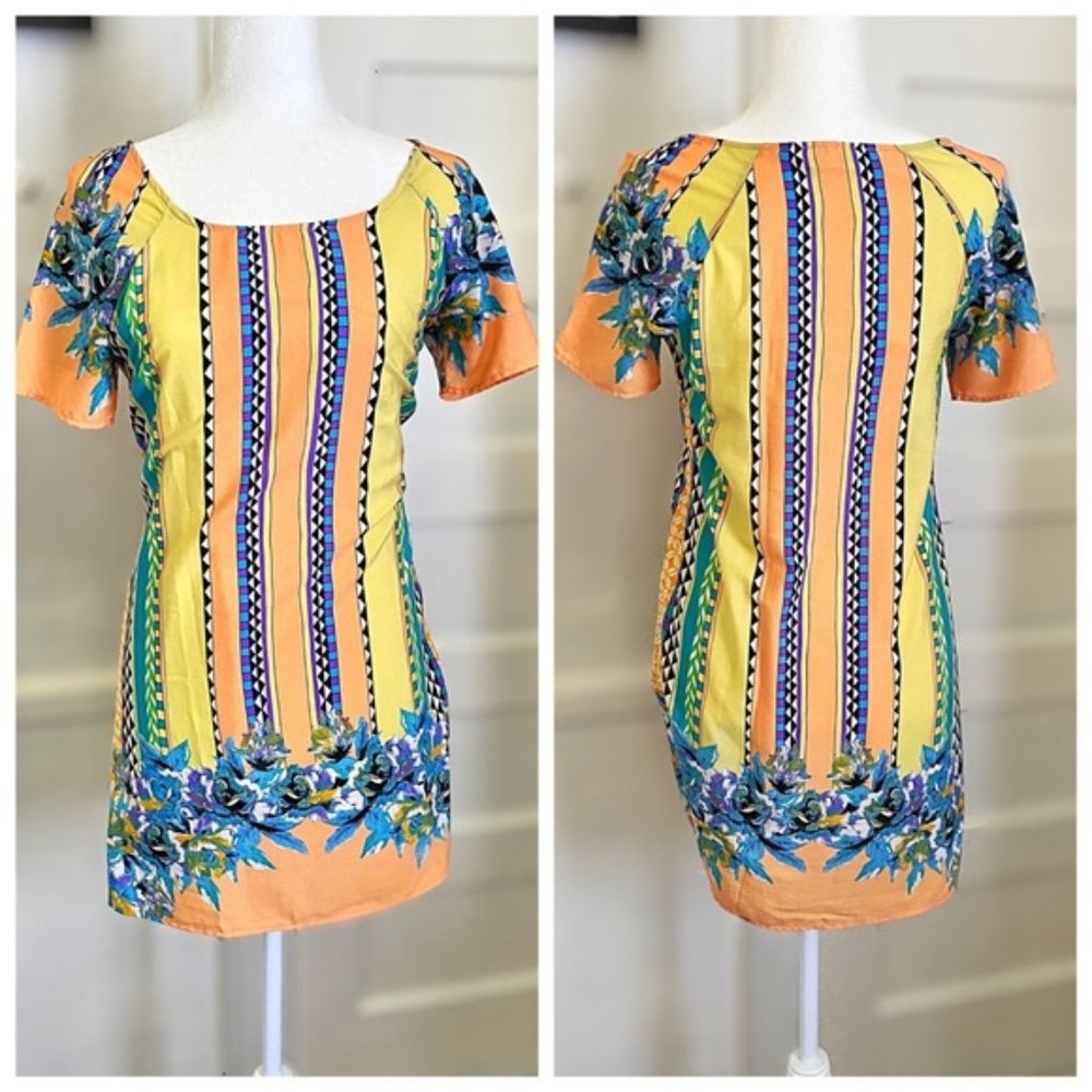 Geometric Tshirt Dress Multicolor Silky Small